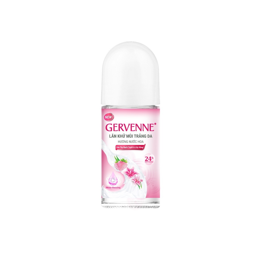 Lăn khử mùi trắng da Gervenne 50ml + Xà bông tắm Gervenne 90g hương Dâu Tây Bạch Tuyết &amp; Lily Hồng