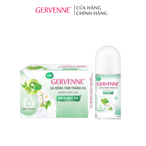 Lăn khử mùi trắng da Gervenne 50ml + Xà bông tắm Gervenne 90g hương Kiwi & Bạch Trà