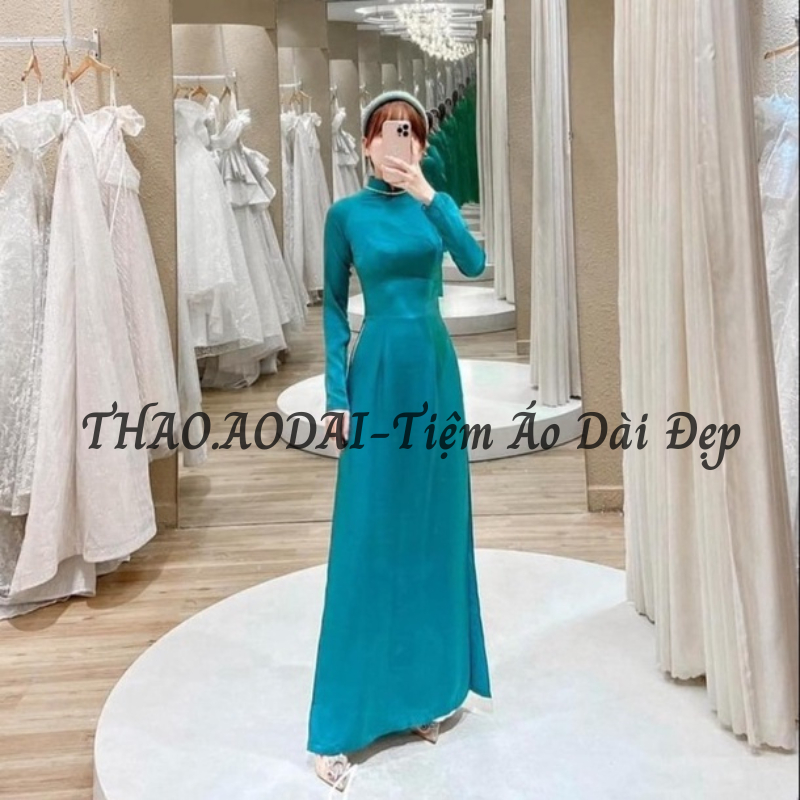 Áo dài ,áo dài truyền thống chất vải lụa mỹ 2 tà may sẵn đính ngọc kèm quần lụa cao cấp