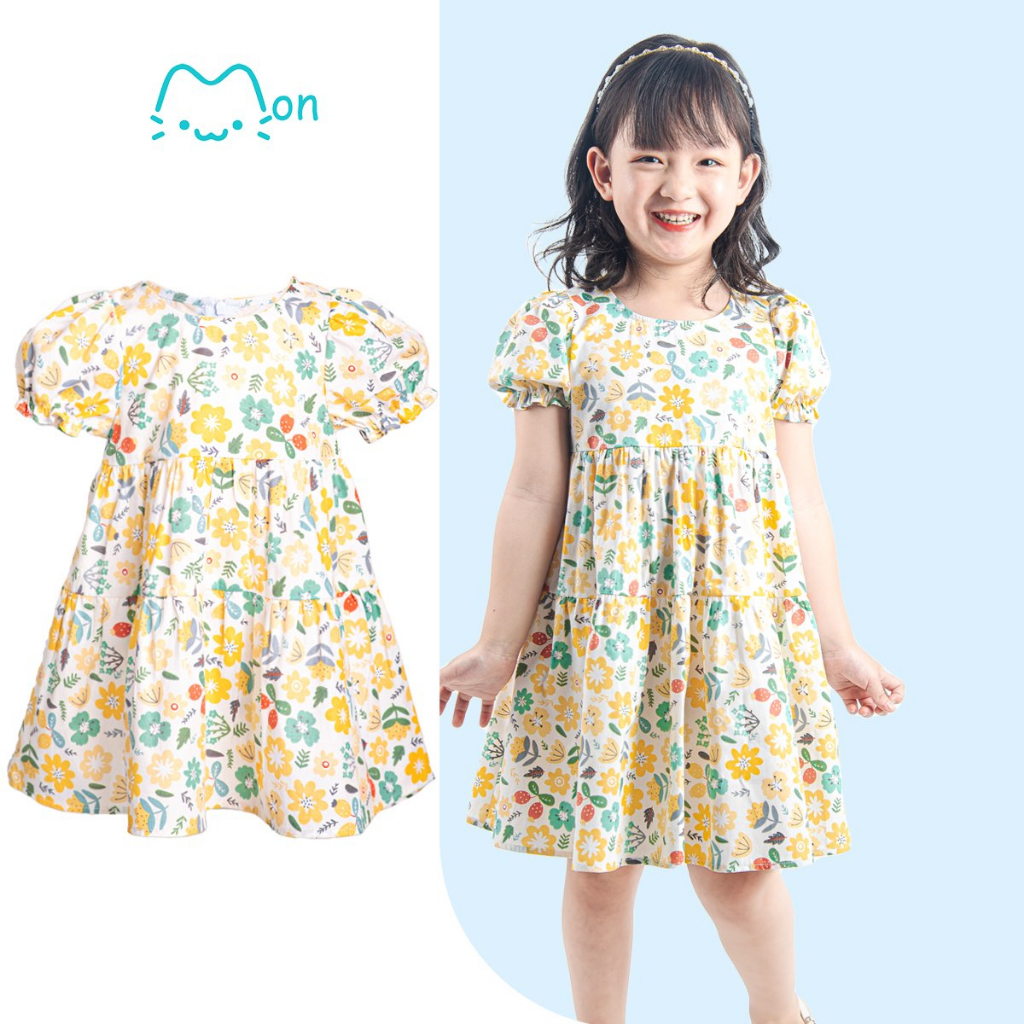 Váy babidoll cho bé gái cộc tay chất thô mềm mịn cho mùa hè mát mẻ Monbabies V2TG23S01