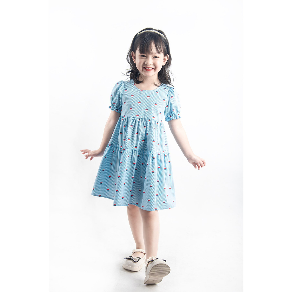 Váy cho bé gái cộc tay chất thô mềm mịn cho mùa hè mát mẻ, đầm cho bé từ 2-6 tuổi V2TG23S013