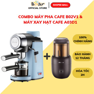 Combo Máy Pha Cà Phê Espresso Trà đa năng BEAR B02V1 tạo bọt sữa Và Máy Xay Hạt Cafe, Ngũ Cốc,Bột Khô BEAR A03D1,BH 12Th