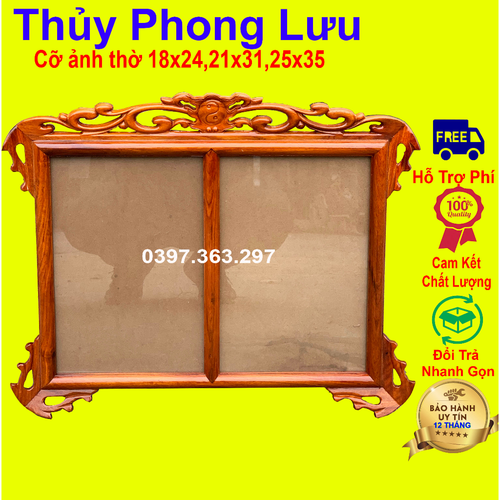 Khung ảnh treo đôi 2 cỡ ảnh thờ gia tiên gỗ hương cỡ 21x31,25x35