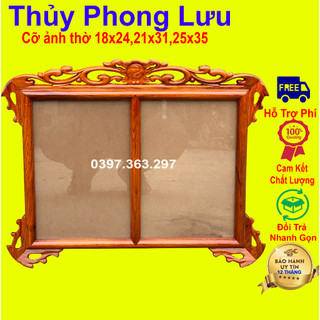 Khung ảnh treo đôi 2 cỡ ảnh thờ gia tiên gỗ hương cỡ 21x31,25x35