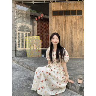 (HÀNG SẴN ) Váy hoa tay phồng cổ vuông ngắn tay, thon eo xòe dài điệu đà bồng bềnh vintage Hàn Quốc nhẹ nhàng