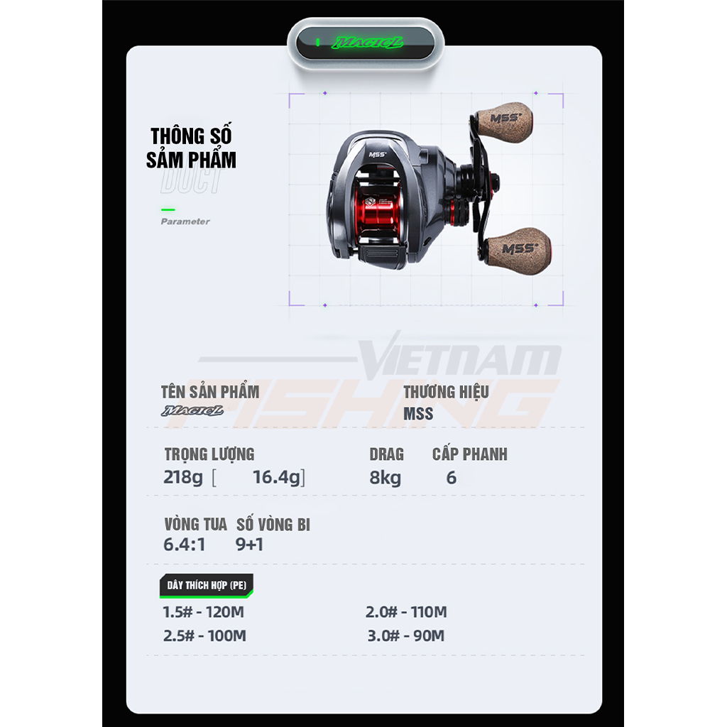 Máy Câu Lure MSS MagicL Máy Ngang - Vietnam Fishing