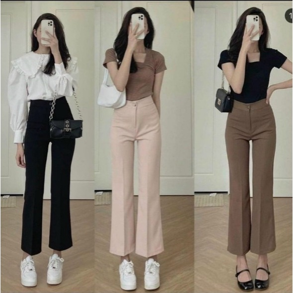 Quần tây ống loe dáng lỡ chất vải tuyết mưa cao cấp, thiết kế dáng trẻ trung sang chảnh, phong cách công sở Q11
