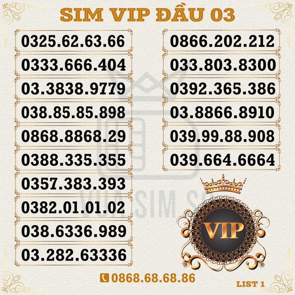 Sim Số Đẹp Sim Vip Đầu 03 list 1, Sim Viettel Trả Trước, Hỗ Trợ Đăng Ký Chính Chủ Khi Nhận Sim