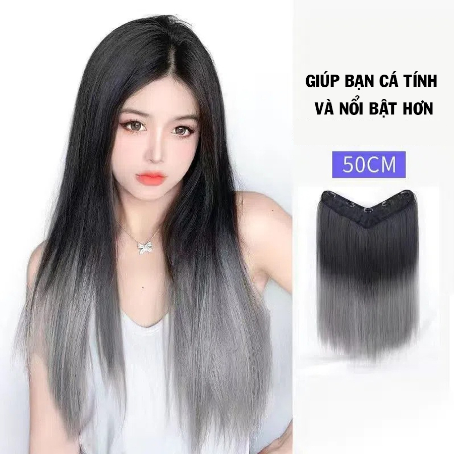 Tóc Giả Kẹp Xoăn Sóng Light Xám Khói, Tóc Kẹp Dải U Xoăn Nửa Đầu Cho Nữ Thời Trang