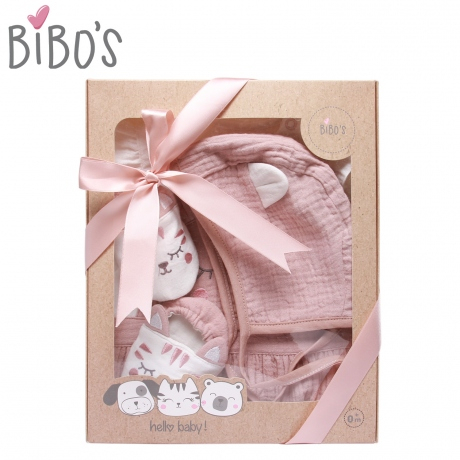 Set quà sơ sinh 3 chi tiết thêu mèo