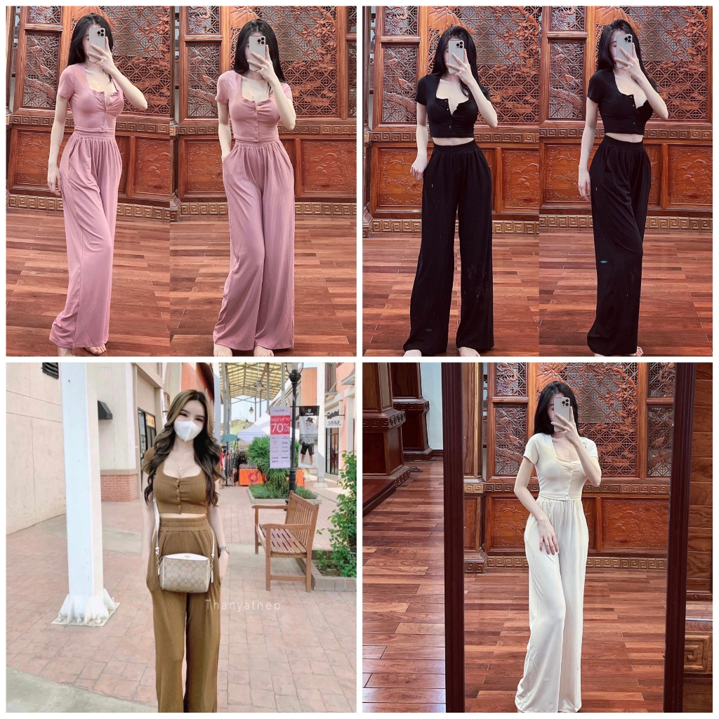 : Sét áo tăm crotop siêu cá tính quần xuông về 4 màu