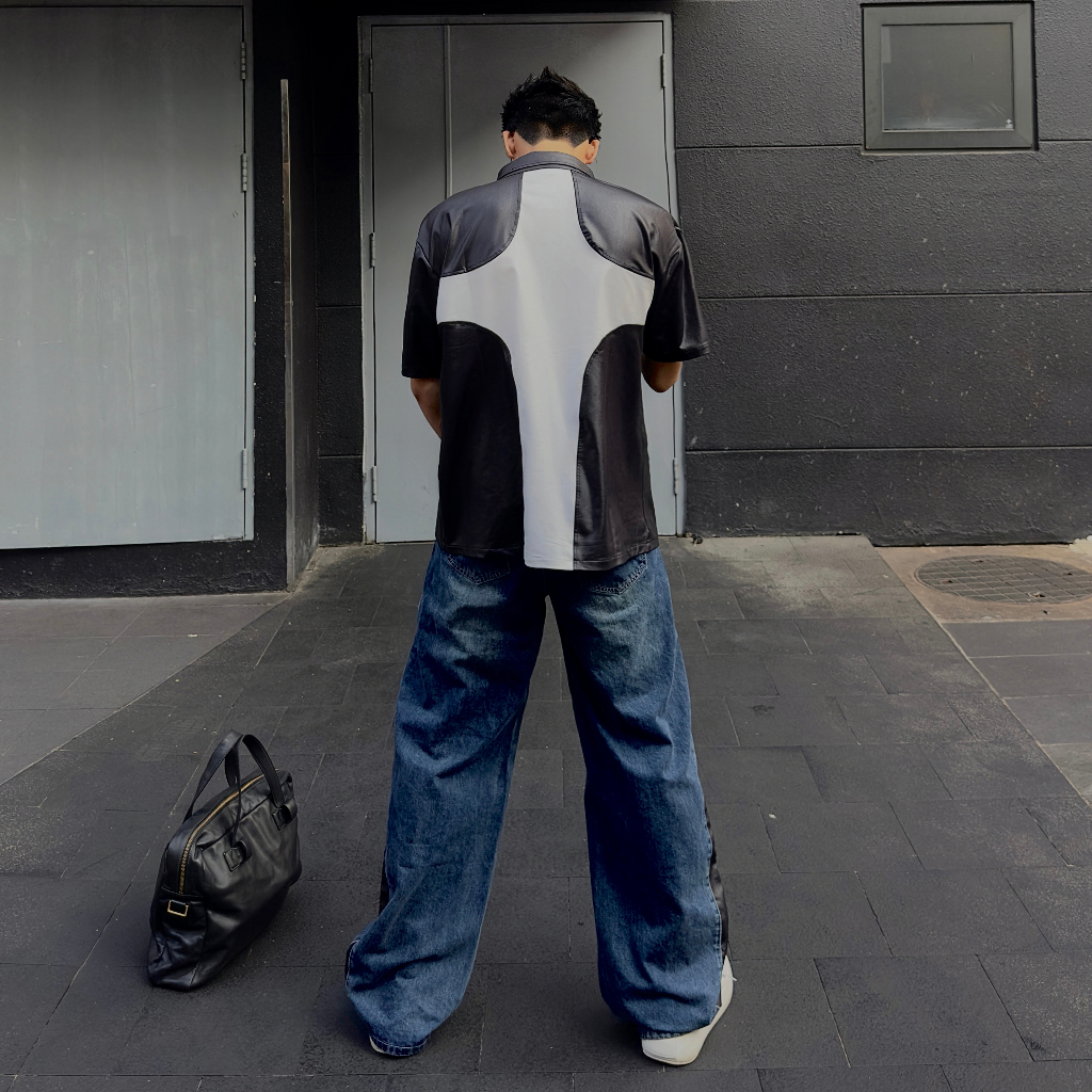 Áo sơ mi nam Luxus chất liệu thun da, Áo sơ mi cộc tay local brand Steve