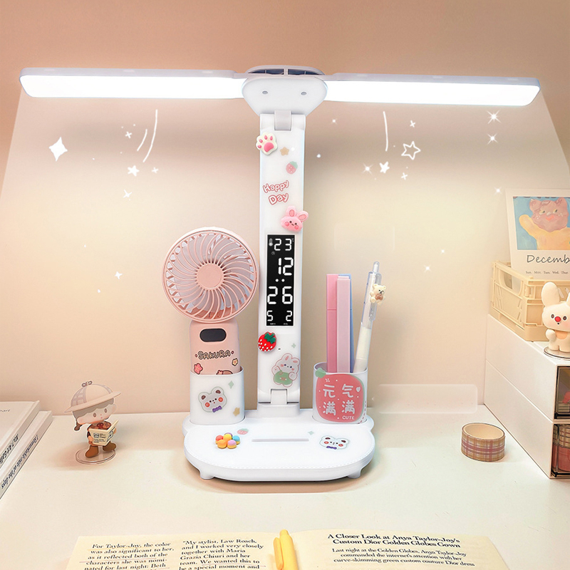 Đèn học chống cận, tích điện 3 màu, màn hình LED thông minh, ngăn bút đa năng, đèn bàn làm việc