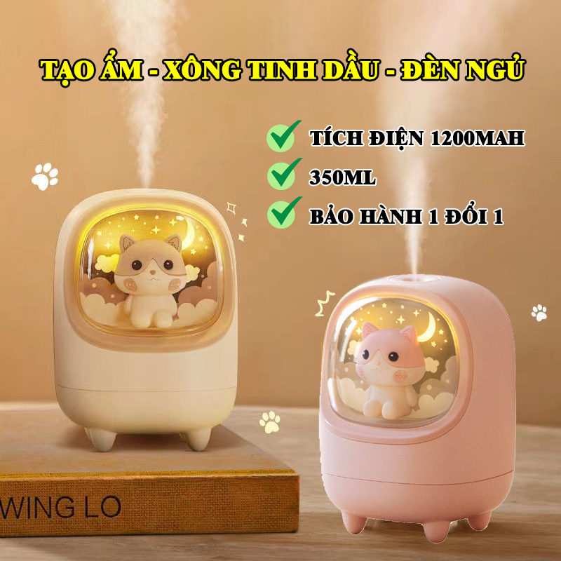 Máy tạo ẩm, xông tinh dầu Tích điện, đèn ngủ thú cưng đáng yêu đẹp lung linh