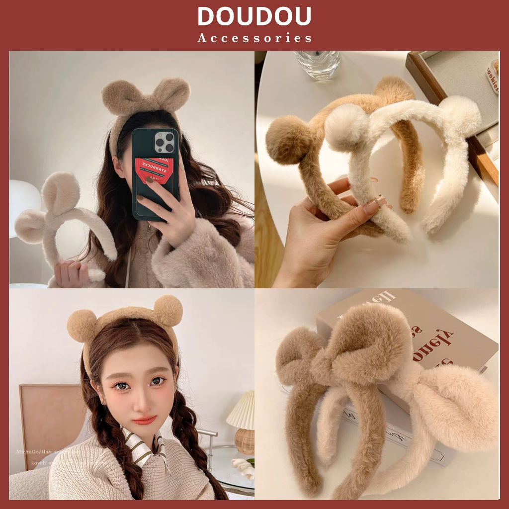 Băng đô cài tóc Doudou Bờm tóc nữ tai gấu tai thỏ dễ thương bông mềm mịn phong cách Hàn Quốc vintage thời trang FG035