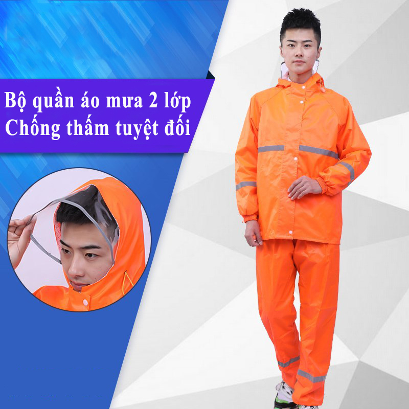 Bộ áo mưa màu cam chống thấm nước tuyệt đối có vệt phản quang an toàn