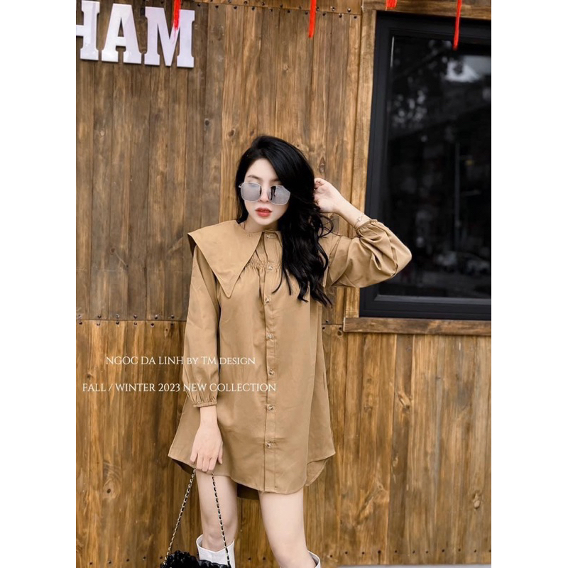 vay sơ mi cổ nhọn chất thô mát loại 1