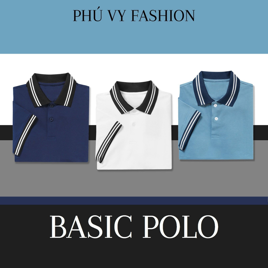 Áo polo nam basic tay ngắn vải cotton cá sấu với ba màu dễ phối đồ