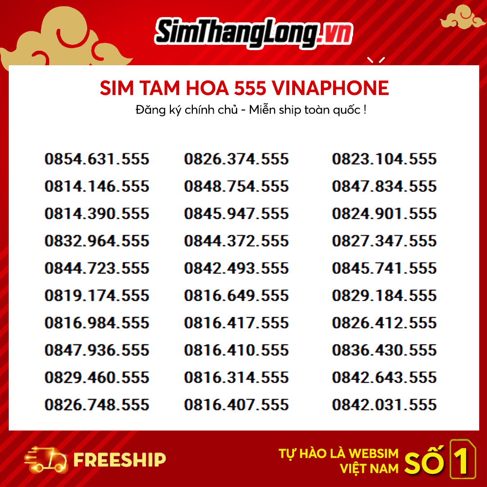 Sim Số Đẹp Vina, Sim Tam Hoa 555, Sim Giá Rẻ Nhất
