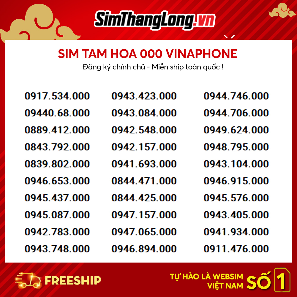Sim Số Đẹp Vina, Sim Tam Hoa 000 Giá rẻ, Đăng Ký Chính Chủ