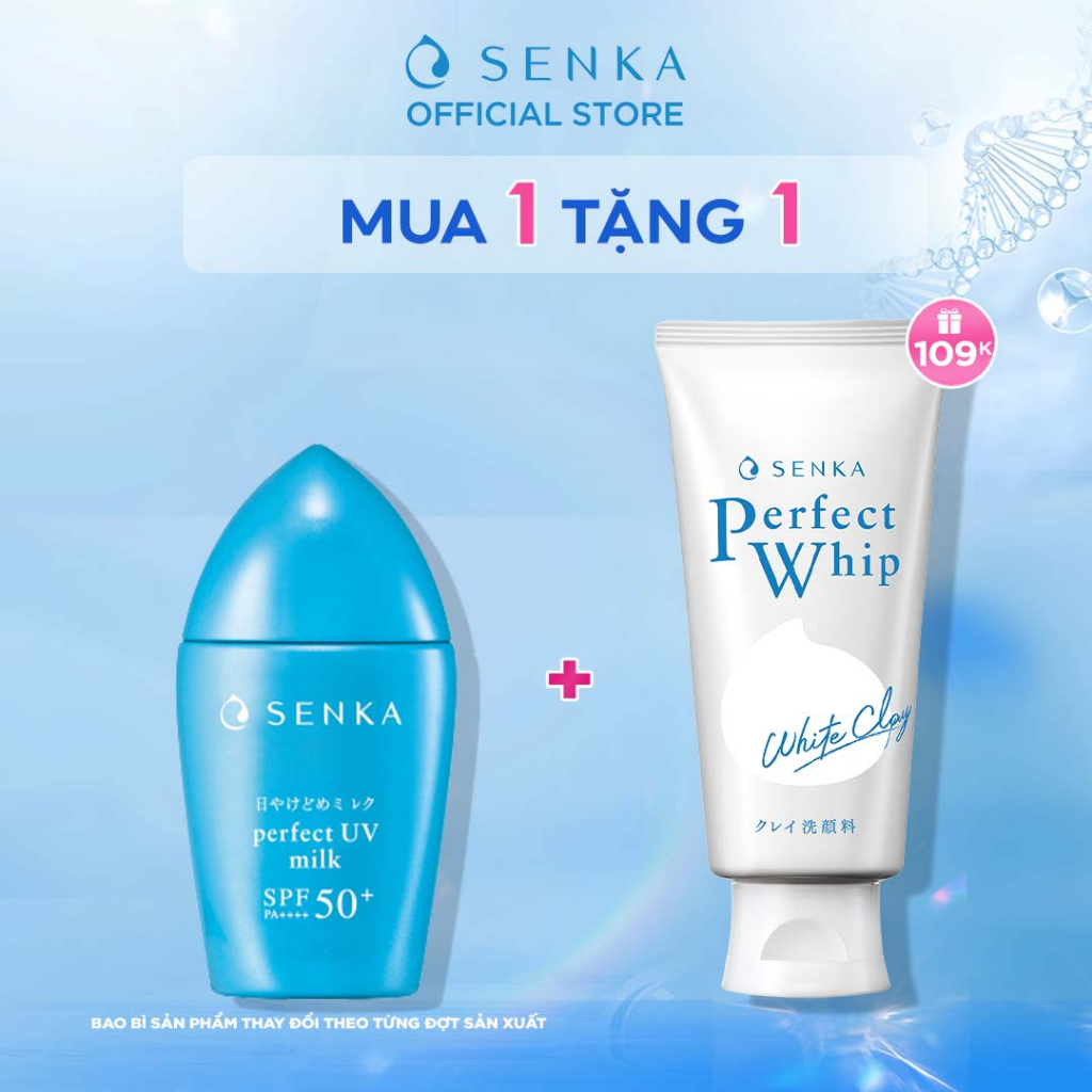 Combo Kem chống nắng dạng sữa Senka Perfect UV Milk 40ml và sửa rửa mặt Clay 120g