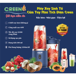 Máy Xay Sinh Tố Đa Năng Cầm Tay Creen dao 6 lưỡi 350ml Sử dụng pin sạc - Xay cực nhanh , cao cấp, an toàn tuyệt đối