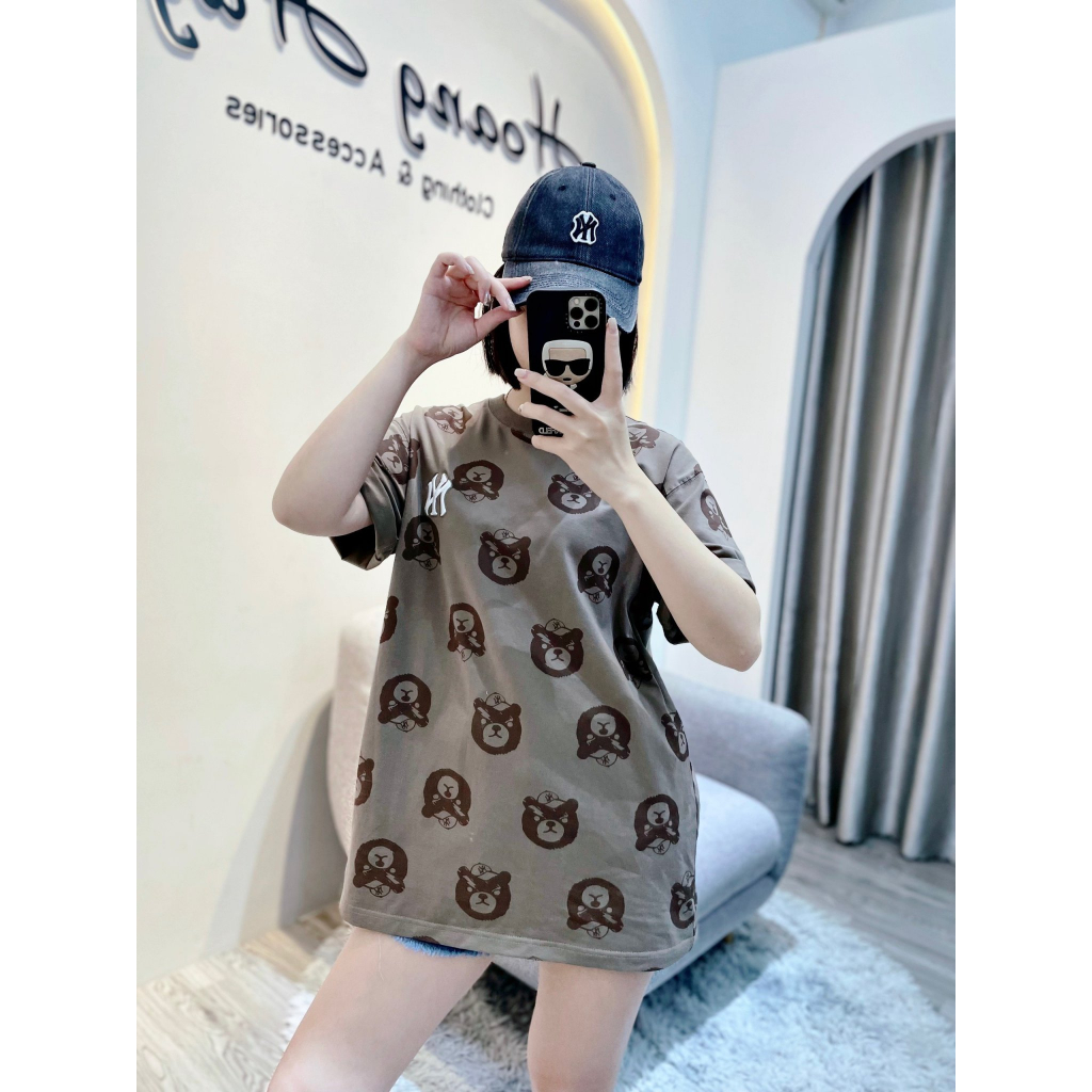 Áo thun nâu in hình gấu 2085 M/L/B TEE full-tag-code Size S M L