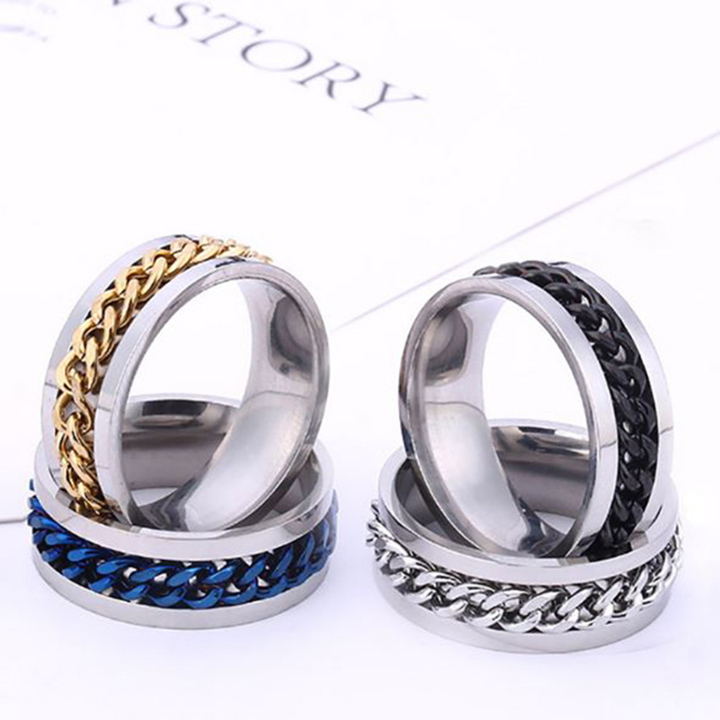 Nhẫn Nam Hiphop TIN Dây Xích Mặt Xoay Kuu Clothes Màu Bạc Không Gỉ - Nhẫn Thời Trang Nam Cao Cấp Titan