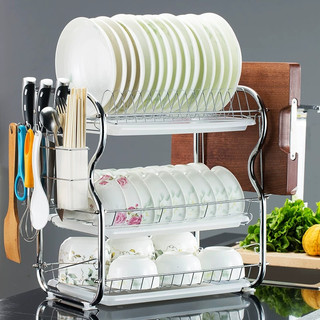 Giá để bát đĩa 3 tầng có khay hứng nước - Giá để bát đĩa cao cấp
