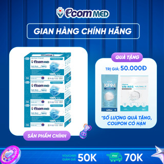 Combo 3 Hộp Khẩu Trang Y Tế EcomMed 3 Lớp Thông Thoáng Không Đau Tai - Kháng Khuẩn 99% (Hộp 50 cái)