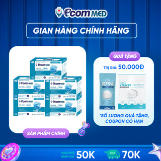 Combo 5 Hộp Khẩu Trang Y Tế EcomMed 3 Lớp Thông Thoáng Không Đau Tai - Kháng Khuẩn 99% (Hộp 50 cái) - Đạt chuẩn FDA