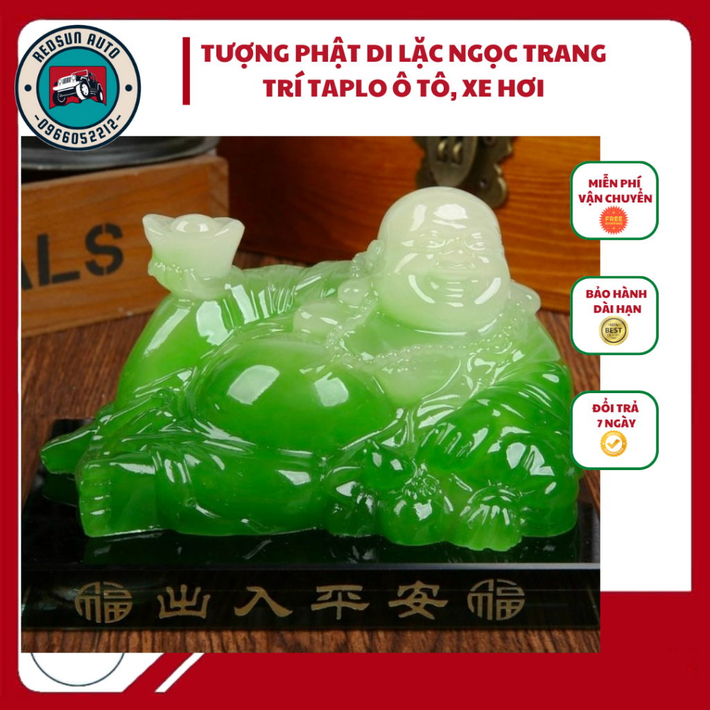 Tượng phật di lặc ngọc để bàn làm việc và taplo xe ô tô may mắn bình an, tượng trang trí ô tô