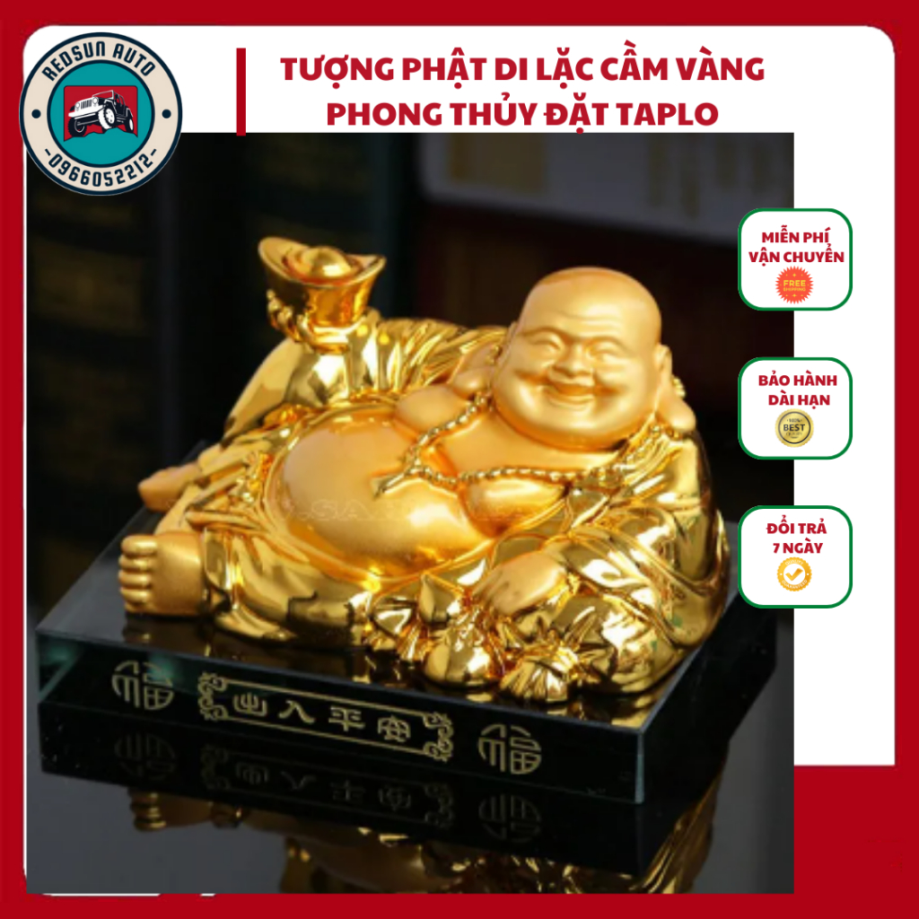 Tượng Phật Di Lặc Kim Loại Đặt Taplo Xe,Tượng Phật Di Lặc Tay Cầm Thỏi Vàng Để Trong Xe Ô Tô Phong Thủy