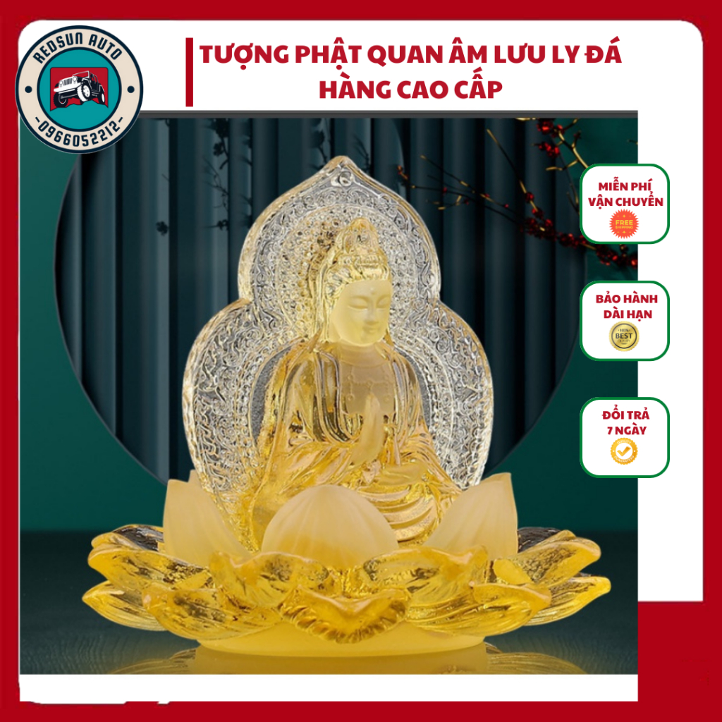 Tượng Phật Quan Âm Bồ Tát Để Trên Taplo Ô Tô, Với Chất Liệu Pha Lê Cao Cấp, Để Taplo Hay Bàn Làm Việc