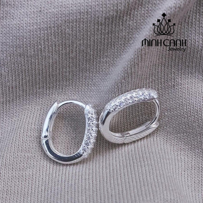 Bông Tai Bạc Khóa Bấm Chữ U Đính Đá Cá Tinh - Minh Canh Jewelry