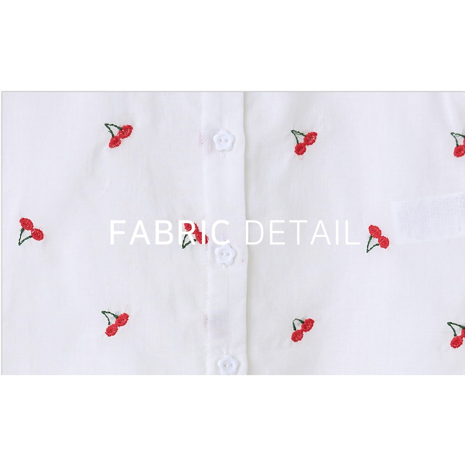 Áo sơ mi cộc tay Bebezoo thêu cherry nền trắng cho bé gái BEC2BL101