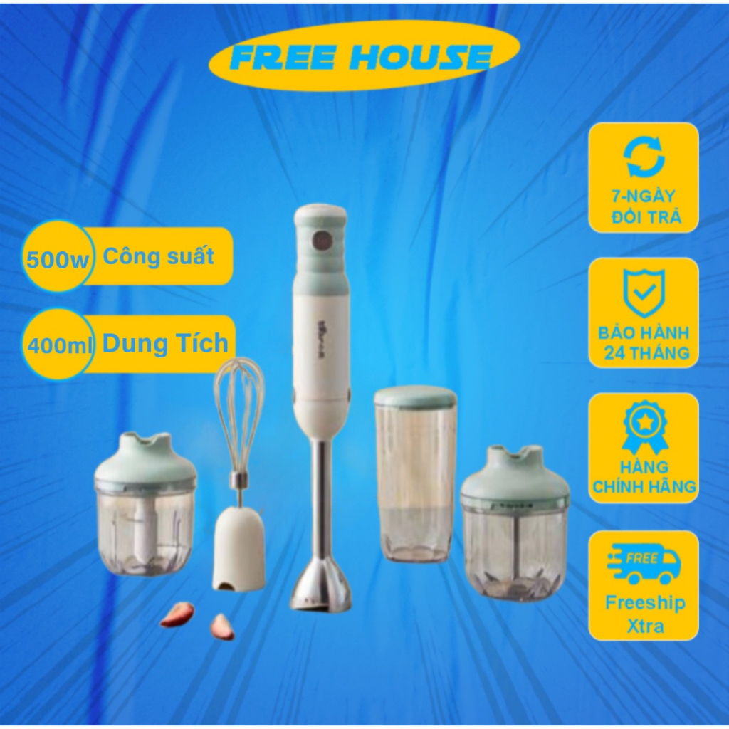 Máy Xay Cầm Tay Đa Năng Bear JBQ-B50E1 Máy Xay Công Suất Lớn Xay Sinh Tố Xay Ăn Dặm Xay Thịt Đánh Trứng
