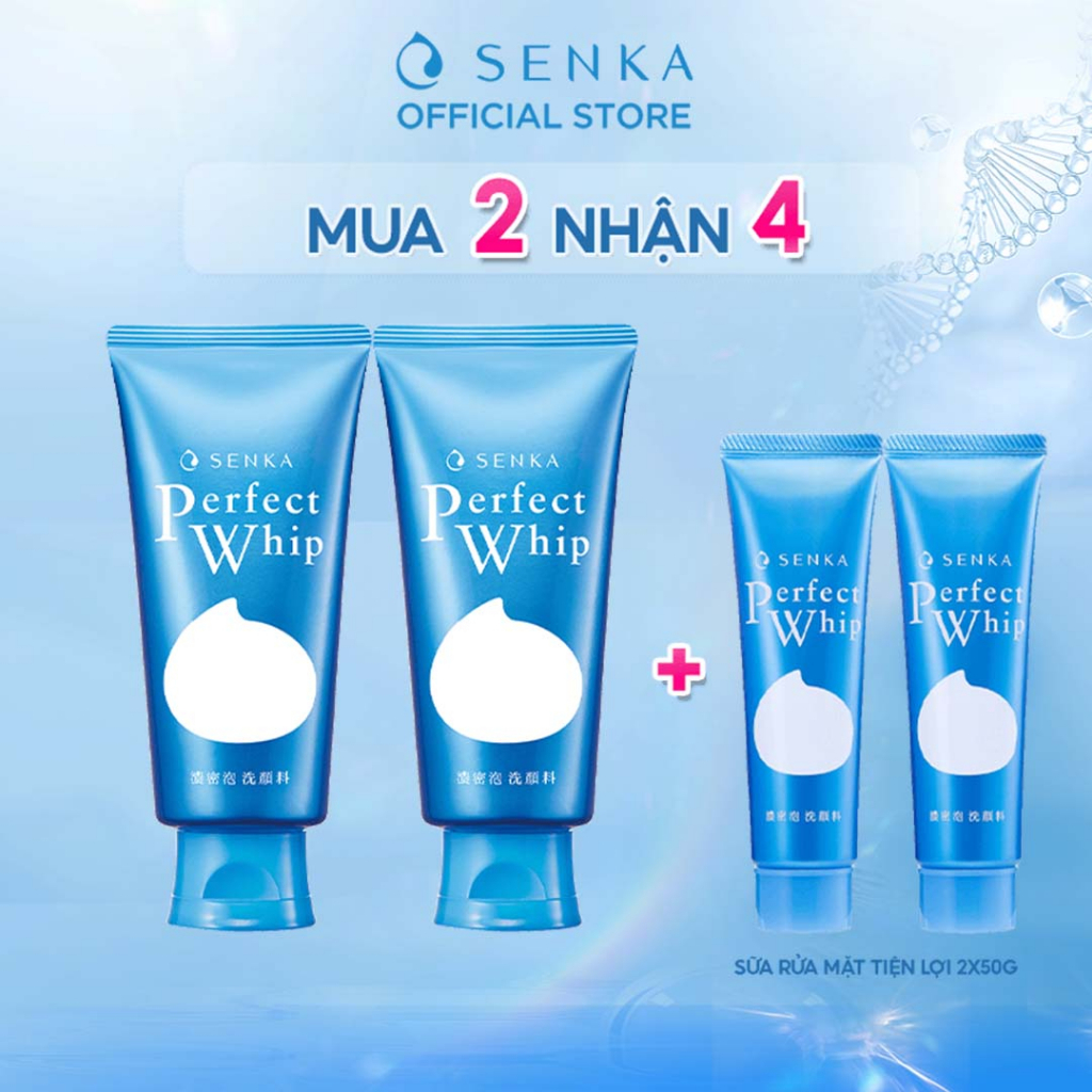 Bộ sản phẩm Sữa rửa mặt tạo bọt chiết xuất tơ tằm trắng 2 Senka Perfect Whip 120g + 2 Senka Perfect Whip 50g