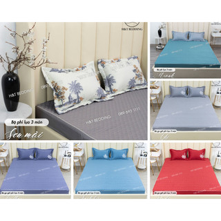 Set ga gối 03 món phi lụa 1 vỏ ga trần bông free size + 2 vỏ gối trần bông chăn ga gối đệm h&t