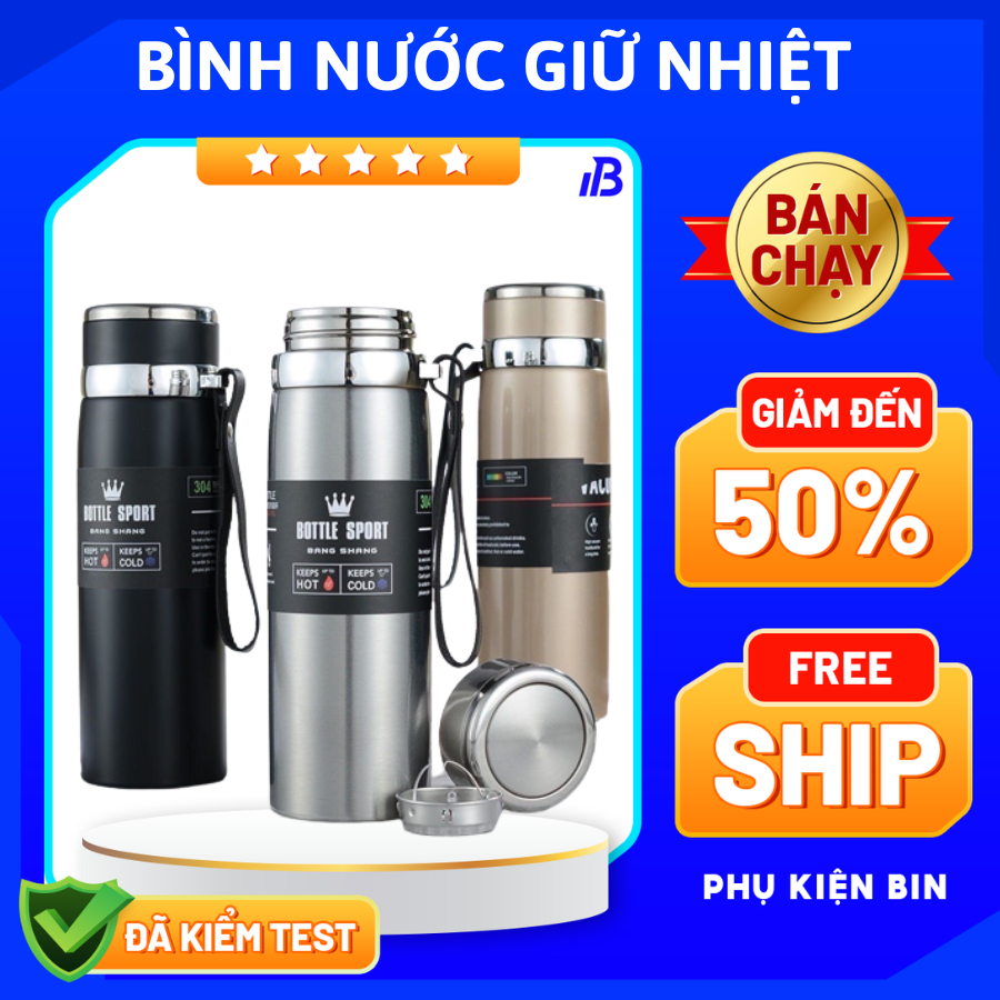 Bình giữ nhiệt inox cao cấp dung tích 1000ml, Bình giữ nhiệt nóng lạnh 1 lít