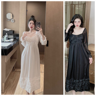 Pijama đầm lụa Latin ren hoa hồng xinh xắn - hàng thiết kế