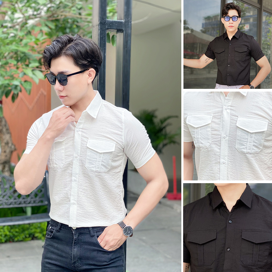 Áo Sơ Mi Nam Nữ Tay Ngắn Cổ Bẻ Basic Phối 2 Túi Chất Liệu Vải Đũi Form Rộng 2 Màu Mền Mịn SMTN10 - TOMANO