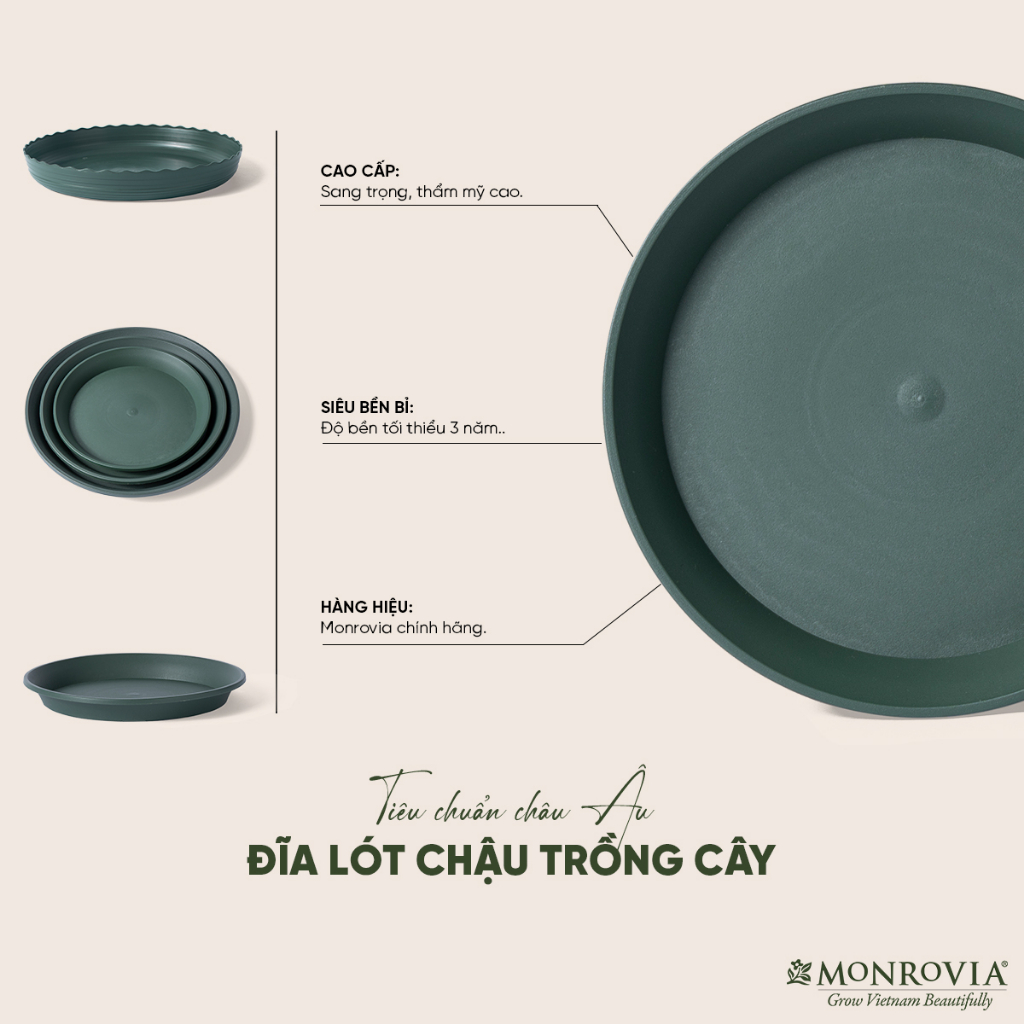 Đĩa lót chậu nhựa trồng cây Monrovia chậu trồng cây, chậu cây cảnh mini, để bàn, treo ban công, treo tường, chính hãng