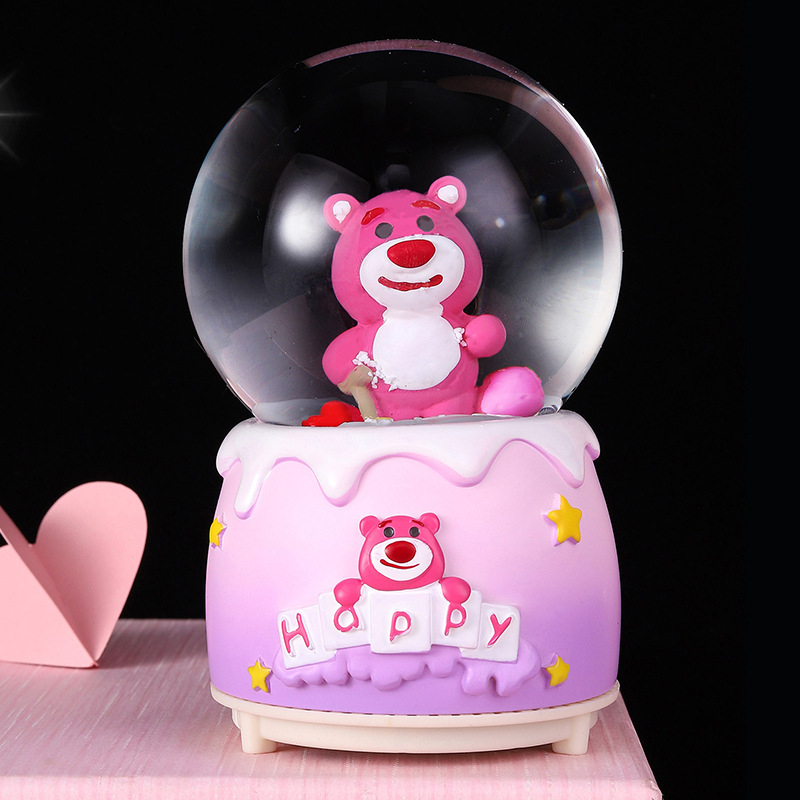 Quả cầu tuyết hình gấu dâu có hộp phát nhạc và đèn phát sáng xinh xắn