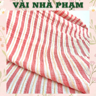 Xô muslin sọc hồng đỏ-khổ 1.4m-vải nhà phạm