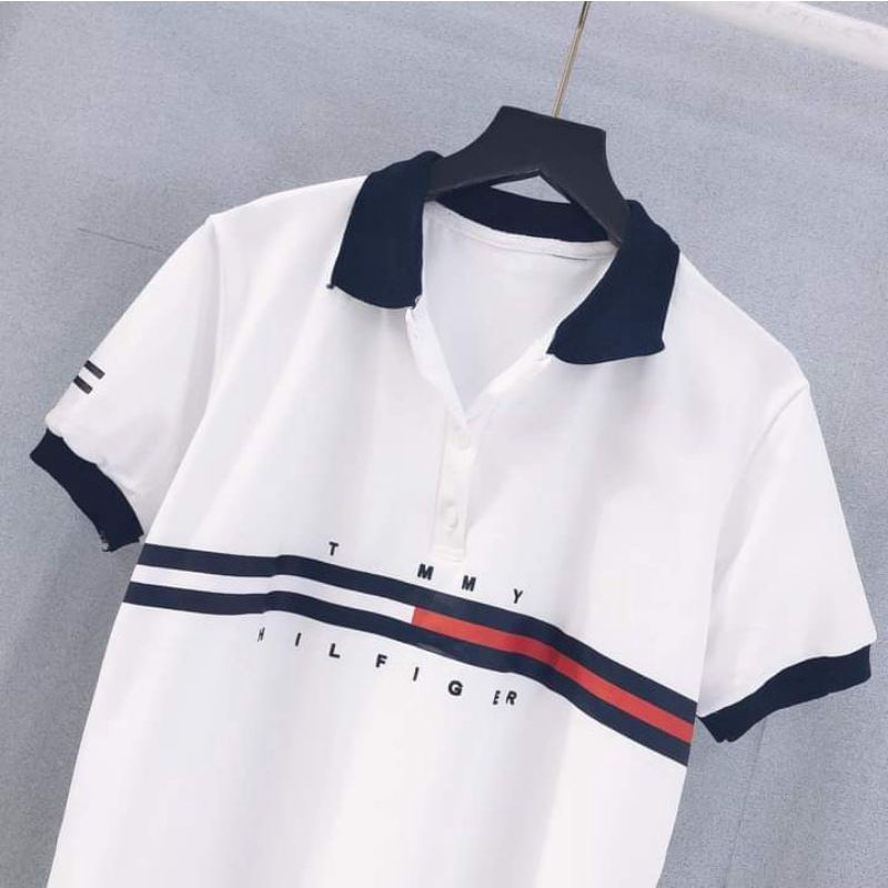 Áo Polo unisex phối màu trắng đỏ áo thun polo nam nữ thời trang