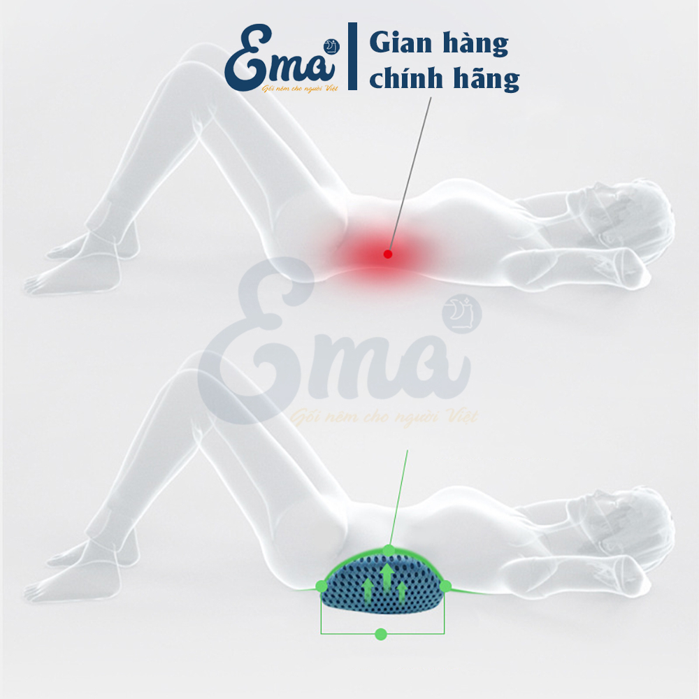 Gối kê lưng đa năng cao su non Ema hình nén bạc thiết kế ôm lưng giảm đau mỏi lưng cho bà bầu và người thoát vị đĩa đệm