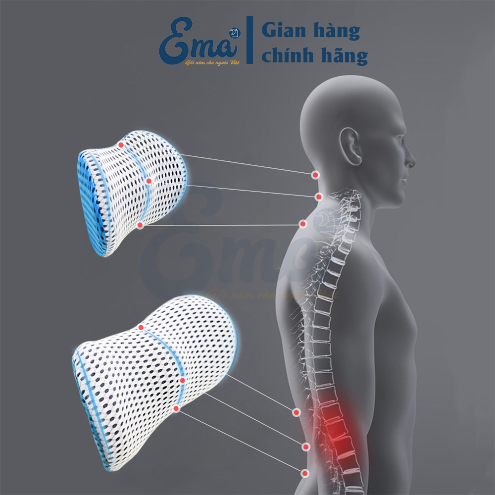 Gối kê lưng đa năng cao su non Ema hình nén bạc thiết kế ôm lưng giảm đau mỏi lưng cho bà bầu và người thoát vị đĩa đệm