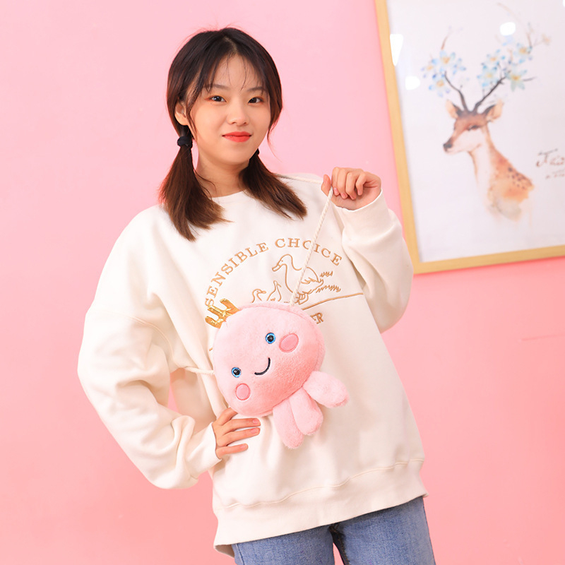 Túi đeo chéo hình bạch tuộc phong cách hoạt hình dễ thương, túi đeo vai gấu bông đáng yêu