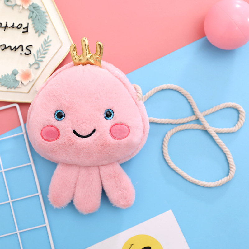 Túi đeo chéo hình bạch tuộc phong cách hoạt hình dễ thương, túi đeo vai gấu bông đáng yêu